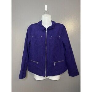 Studio Works Jacket Womens 4P Purple Faux Suede Zip Front Lined Pockets Petite